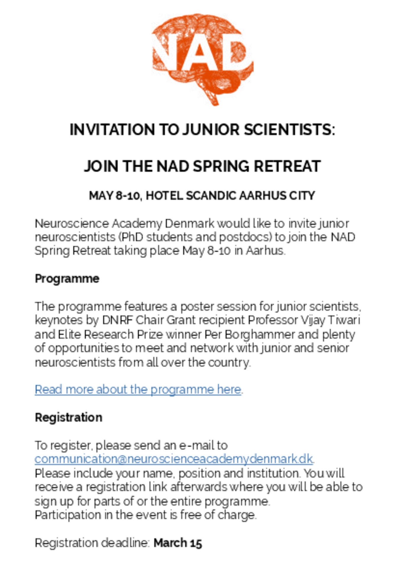 Invitation to the NAD Retreat on 8-10 May in Aarhus